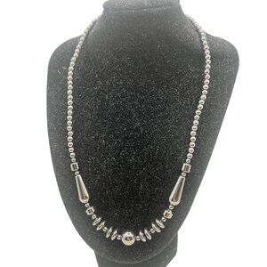 Hematite Bead Necklace 18" Gunmetal Gray Gemstone Graduated Beads Modern Unisex